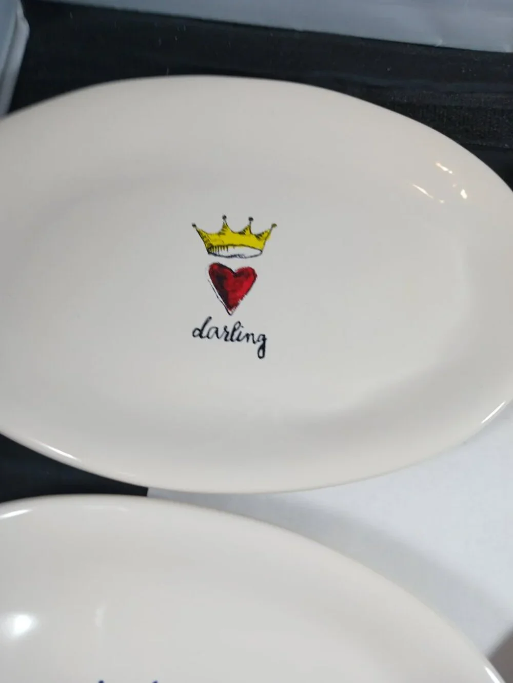 4pcs Rae Dunn AMOUR Script Heart Crown Oval Appetizer Snack Dessert